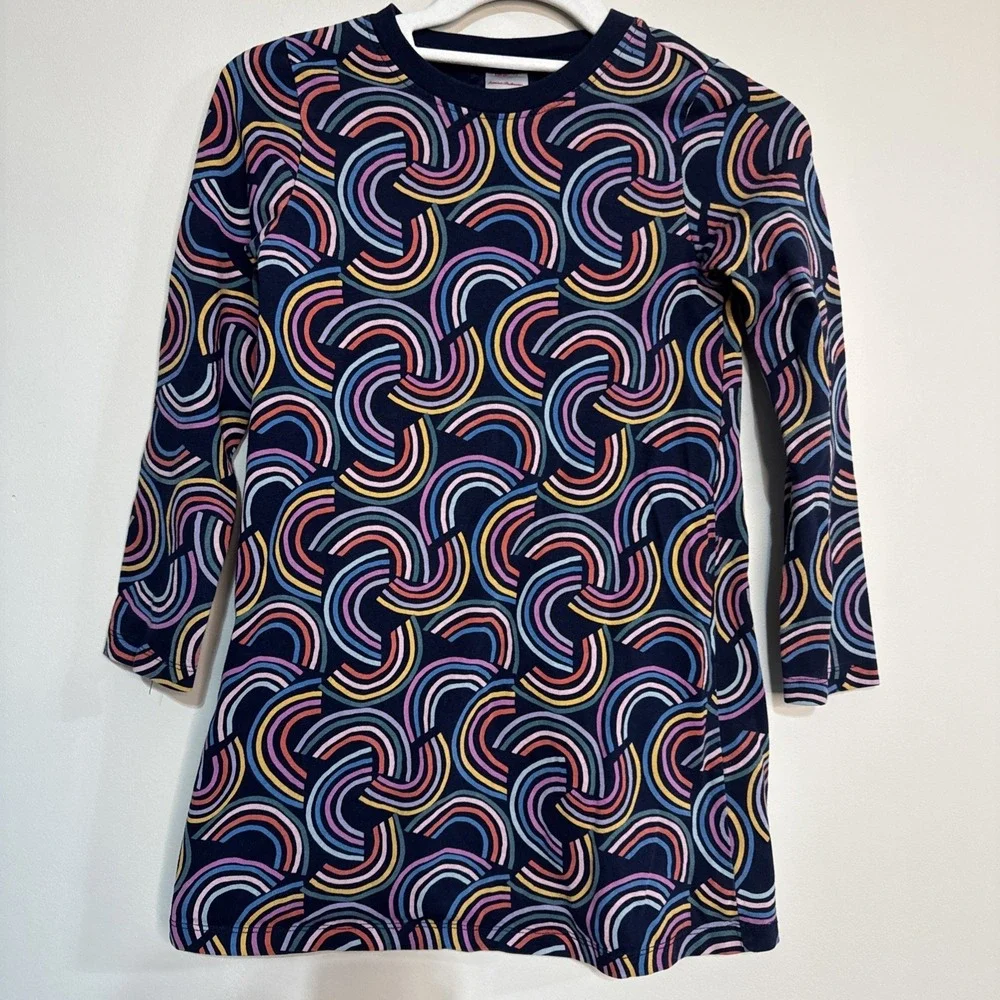 Hanna Andersson Navy Blue Geo Rainbow Long Sleeve T-shirt‎ Dress Sz 130 Sz 8
